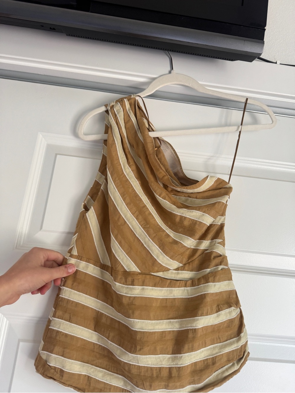 Zara One-Shoulder Striped Top in Mustard and Cream